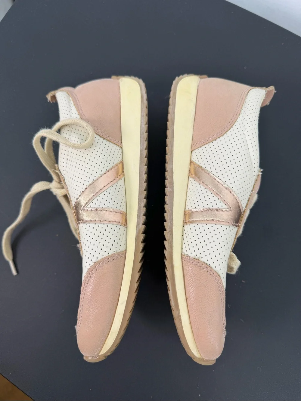 MIA Kids Lena White and Blush Pink Perforated Leather Sneakers